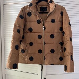 Who What Wear Brown Polka Dot Puffer Jacket